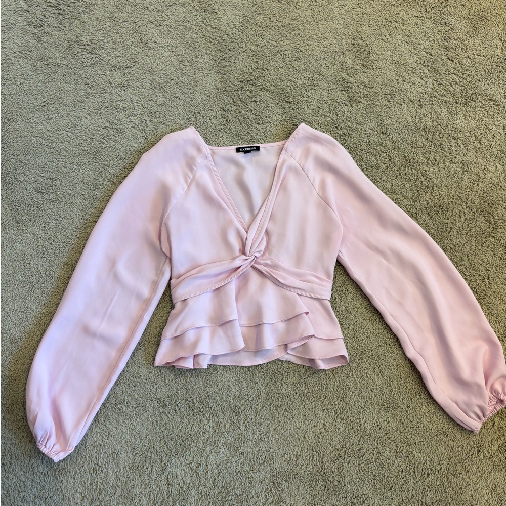 Express Light Pink Blouse with Ruffle Detail